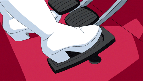 a cartoon drawing of a woman 's foot pressing a brake pedal