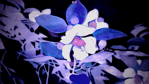 a painting of a flower with a purple background
