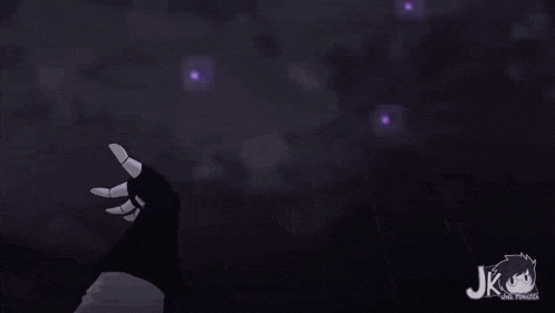 a bunch of purple heads are floating in the dark