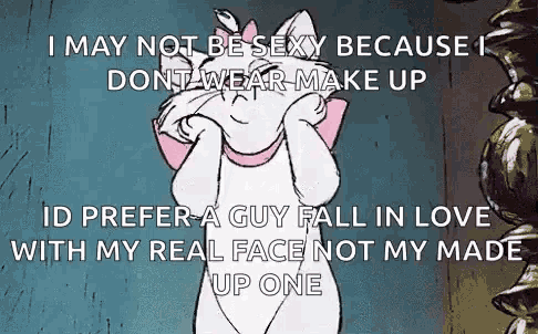 marie from the aristocats is making a funny face with her hands on her face .