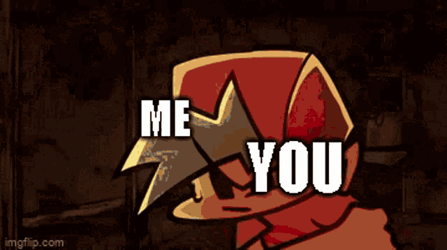 a cartoon character with the words me and you written on it
