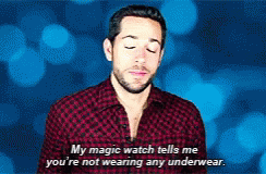 Zachary Levi My Magic Watch Tells Me Youre Not Wearing Under Wear GIF - Zachary Levi My Magic Watch Tells Me Youre Not Wearing Under Wear GIFs
