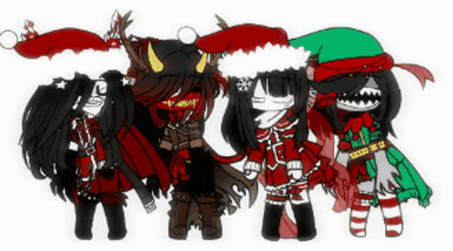 a group of people wearing santa hats are standing together