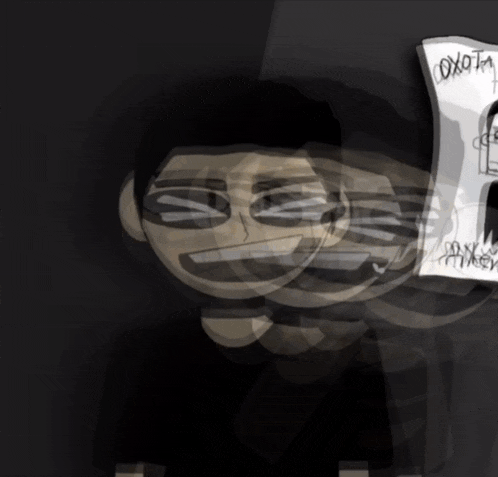 a drawing of a man holding a piece of paper that says oxota