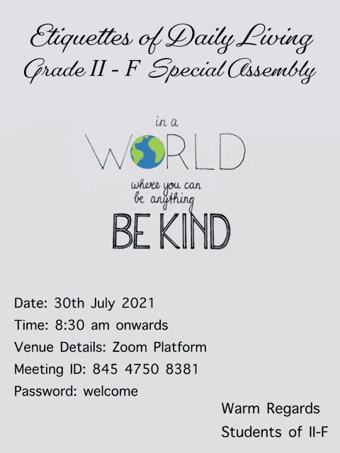 a poster for the etiquettes of daily living grade ii-f special assembly