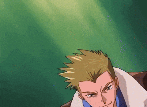 a cartoon of a man with blonde hair and a blue shirt