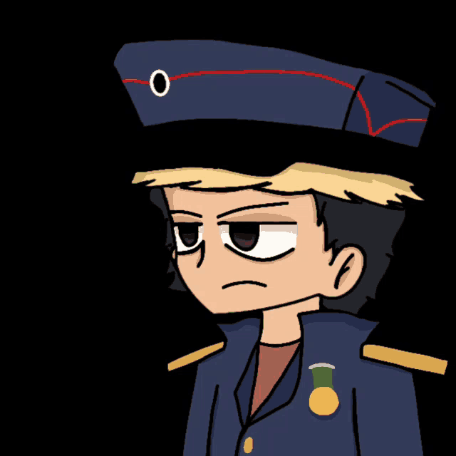 a cartoon drawing of a man in a military uniform with a medal around his neck