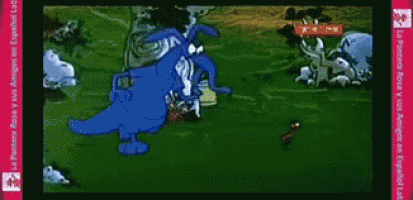 a cartoon of a blue bug holding a bottle with the words nickelodeon on the bottom