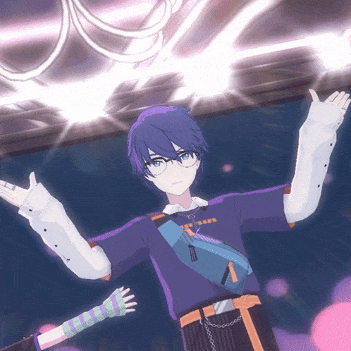 a boy with glasses and a purple shirt that says " i love you "