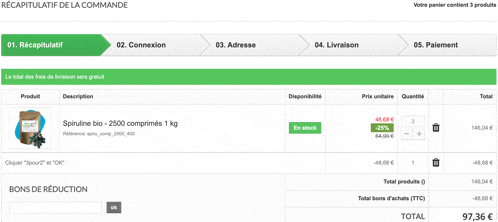 a checkout page for a product called spirulina