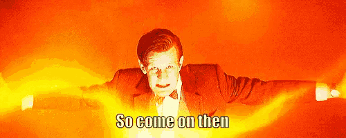 a man in a suit and bow tie is flying through the air with the words `` so come on then '' .