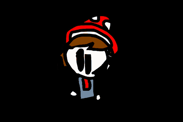 a drawing of a person wearing a red hat and a blue scarf
