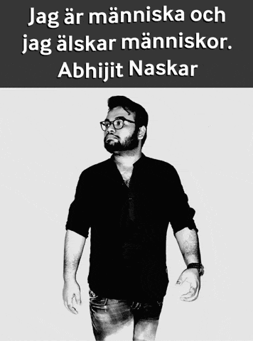 a black and white photo of a man with the caption jag är människa och jag alskar människor
