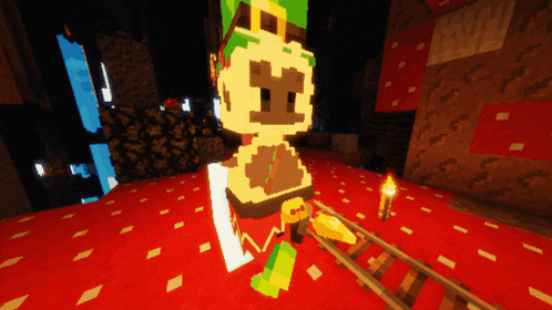 a pixelated elf is standing next to a train track