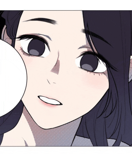 a close up of a woman 's face with a white speech bubble behind her