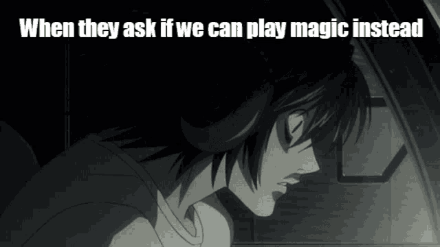 a picture of a man with headphones and the words " when they ask if we can play magic instead "