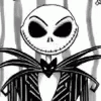 a black and white drawing of jack skellington from the nightmare before christmas in a tuxedo .