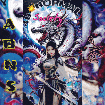 a poster with a woman holding a sword and the words " normal society " on it