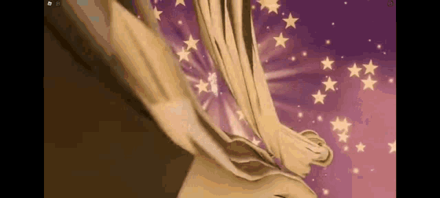 a close up of a statue of liberty with a purple background and stars .
