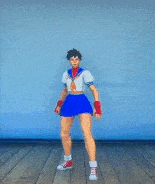 a girl in a blue skirt and red shoes is dancing