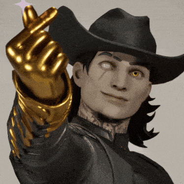 a man in a cowboy hat is making a heart sign with his hand