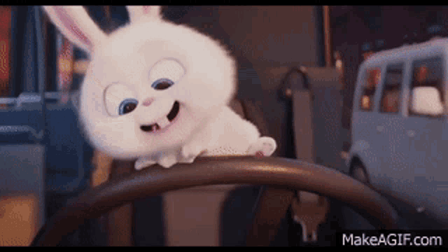 a rabbit from the secret life of pets is sitting in a car