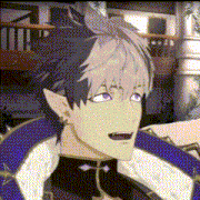 a close up of a cartoon character with purple eyes