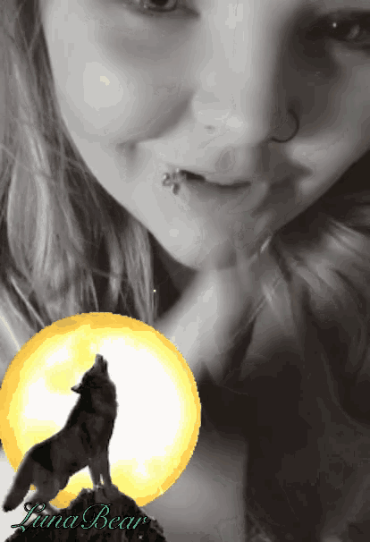 a girl with a wolf howling in front of a full moon with jina bear written on it