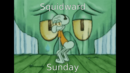 a cartoon of squidward from spongebob squarepants is dancing on sunday .