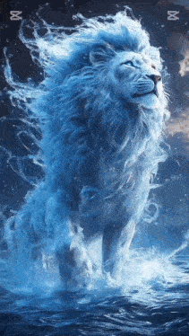 a lion made of water is standing in the water