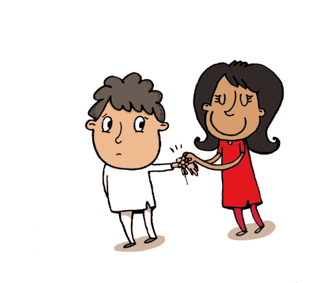 a cartoon of a woman giving a man a flower and keys