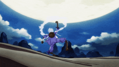 a person in a purple outfit is running in front of a large white object