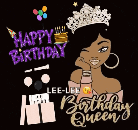 a birthday card with a woman wearing a crown and a cake