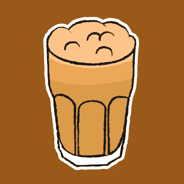a cartoon drawing of a glass of iced coffee on a brown background