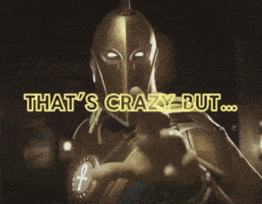 a superhero with the words that 's crazy but written above him