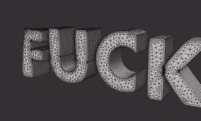 the word fuck is made up of triangles on a gray background .