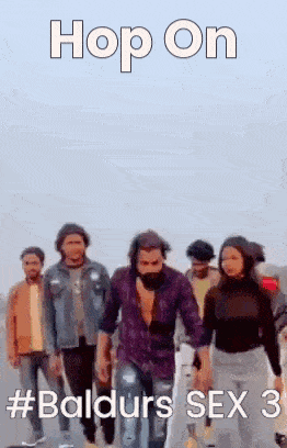 a group of people are standing next to each other with the caption hop on # baldurs sex 3
