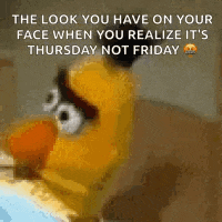 the look you have on your face when you realize it 's thursday not friday is a cartoon character .