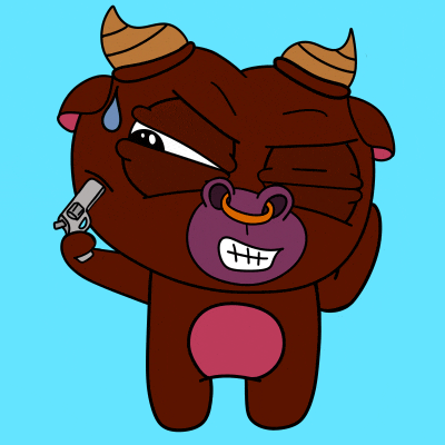 a cartoon drawing of a bull with a gun