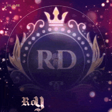 a purple background with a crown and the letter rd