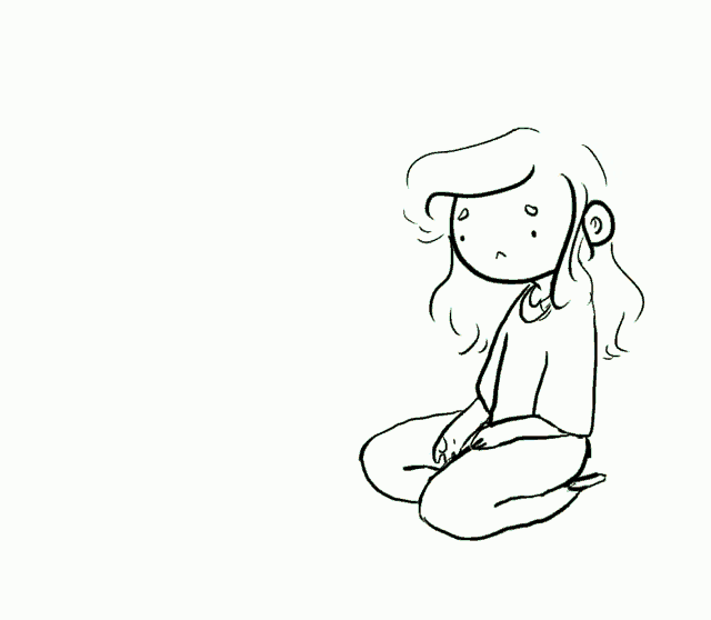 a cartoon drawing of a girl sitting on the ground
