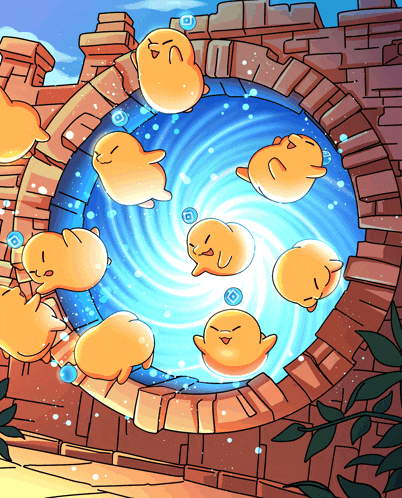 a bunch of cartoon characters are floating in a circle