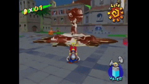 a video game screen shows a character named mario standing in front of a statue of a snake and a life button