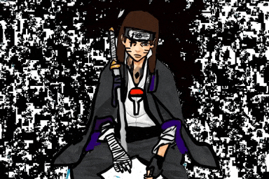 a drawing of a person with a sword and a symbol on their chest