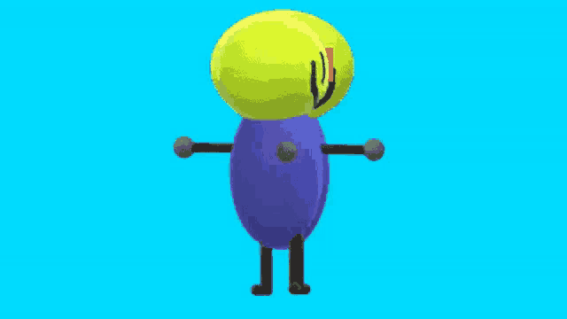 a cartoon character with a yellow ball on his head