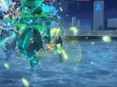 a video game character is being attacked by a monster with the numbers 2001 on the screen