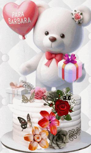 a teddy bear with a heart shaped balloon that says " para barbara "