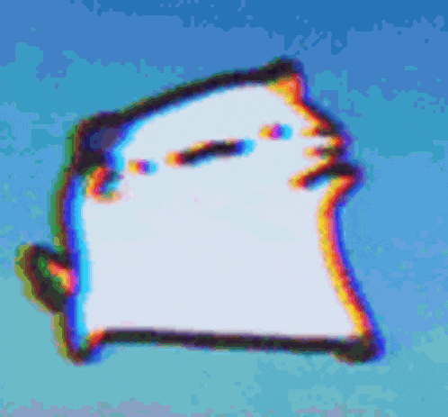 a drawing of a cat with a rainbow colored face on a blue background