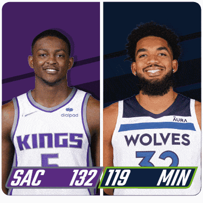 two basketball players from the kings and wolves are standing next to each other