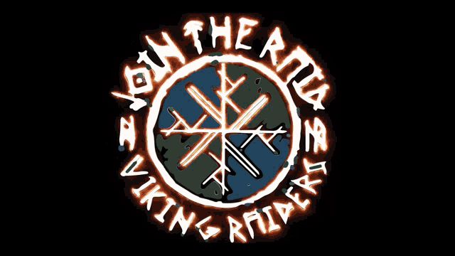 a logo that says " on the rune viking raiders " on a black background